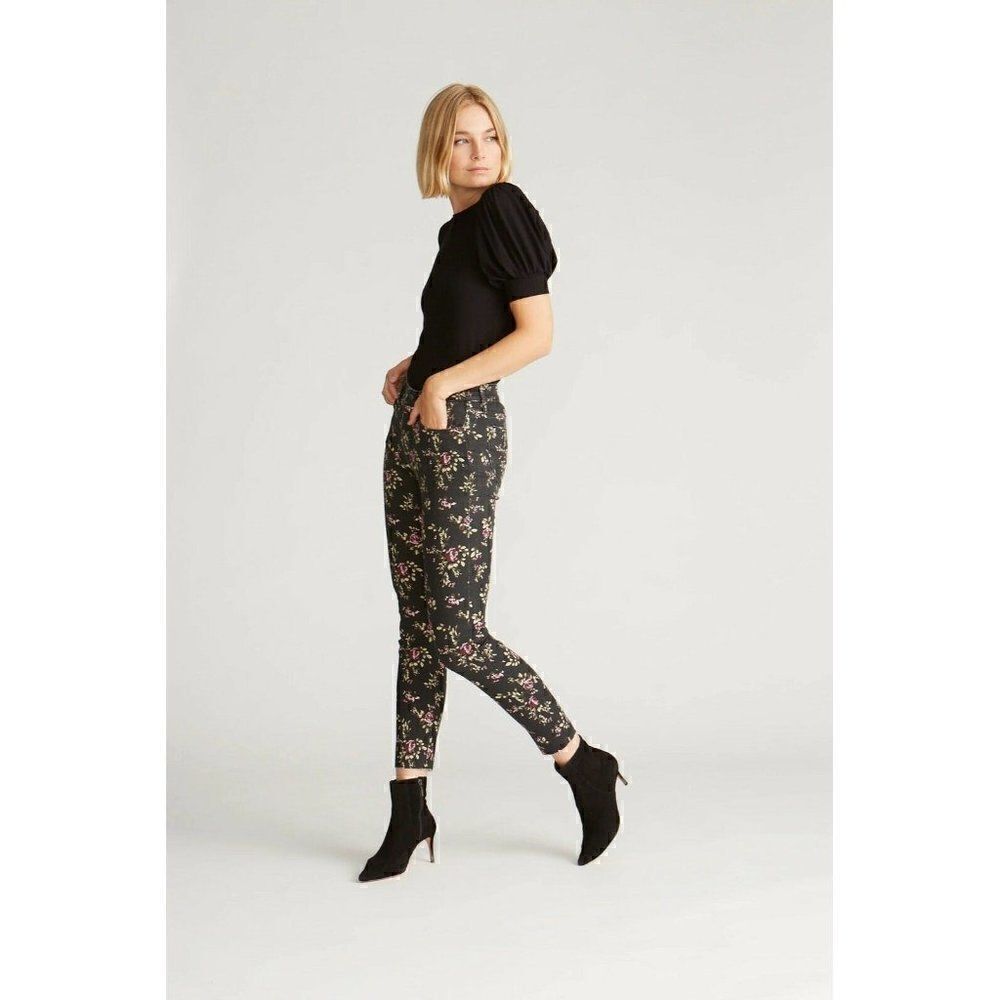 NWT DRIFTWOOD Sz 28 JACKIE HIGH RISE JEANS IN BLACK DITZY FLORAL